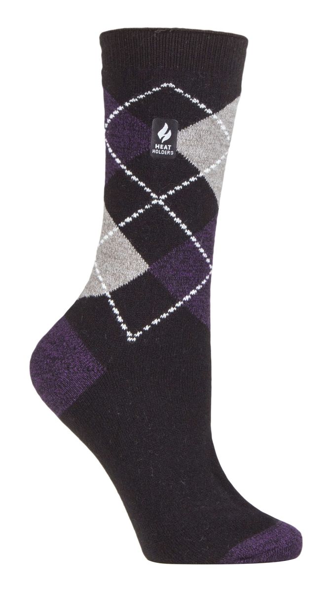 Heat Holders Lite - Isolierte Thermosocken für Damen | Mehrere Designs einschließlich Argyle Streifen Herzen Sterne | Warme Socken für den Winter - Schwarz(Cali)