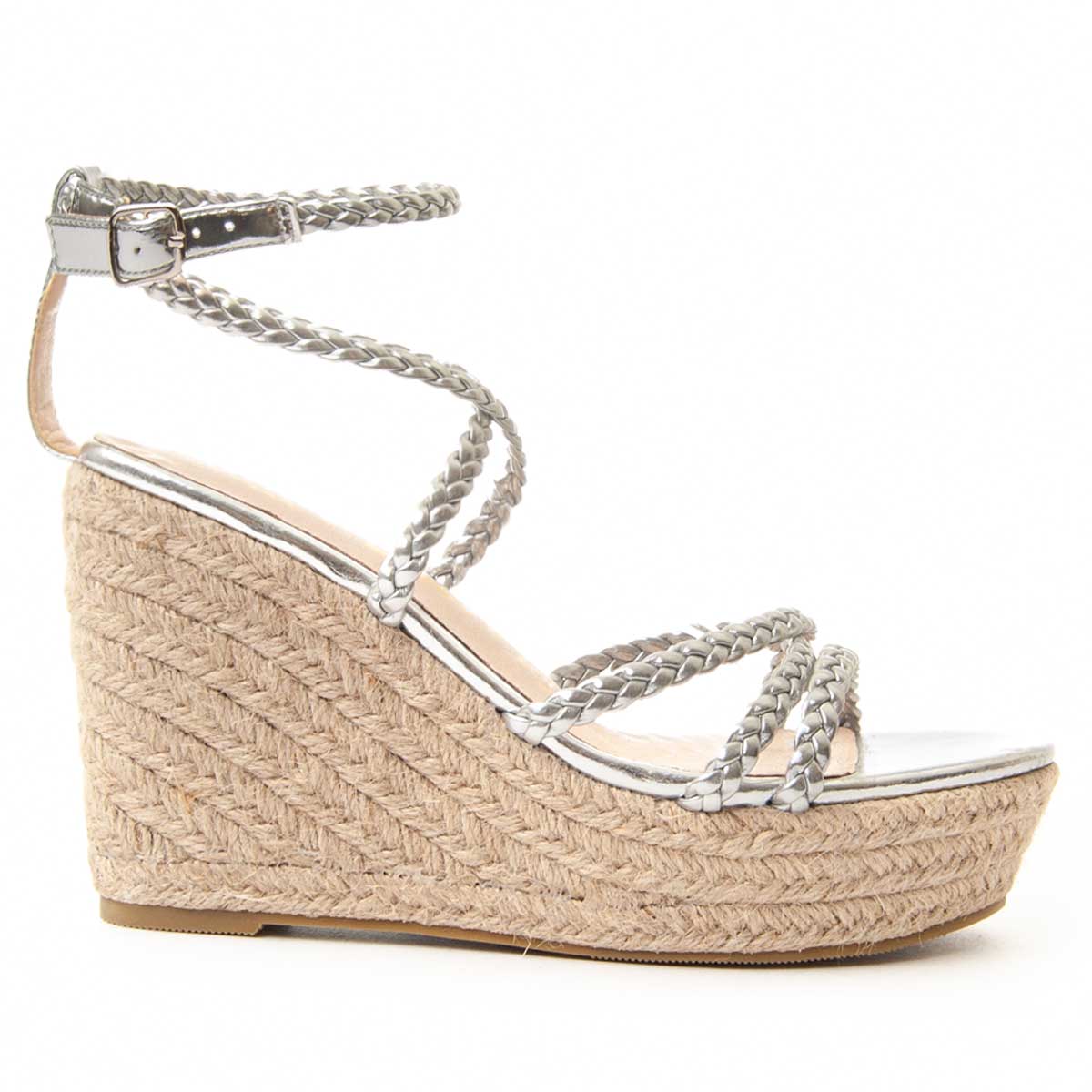 Espadrille-Keilsandalette mit geflochtenen Riemen