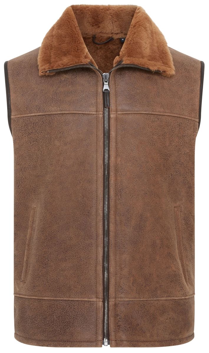 Aviator Lammfell Lederweste mit Pelzkragen