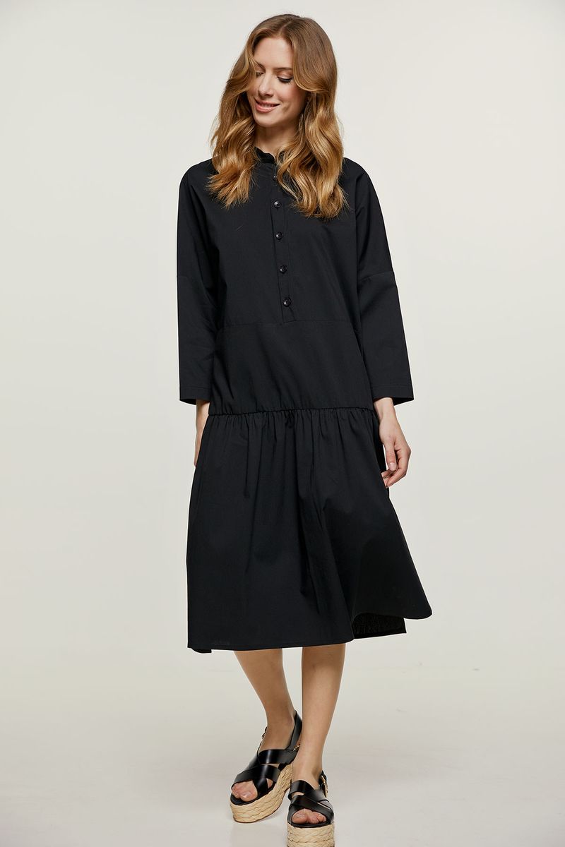 Oversize Popeline Midikleid mit Knopfleiste