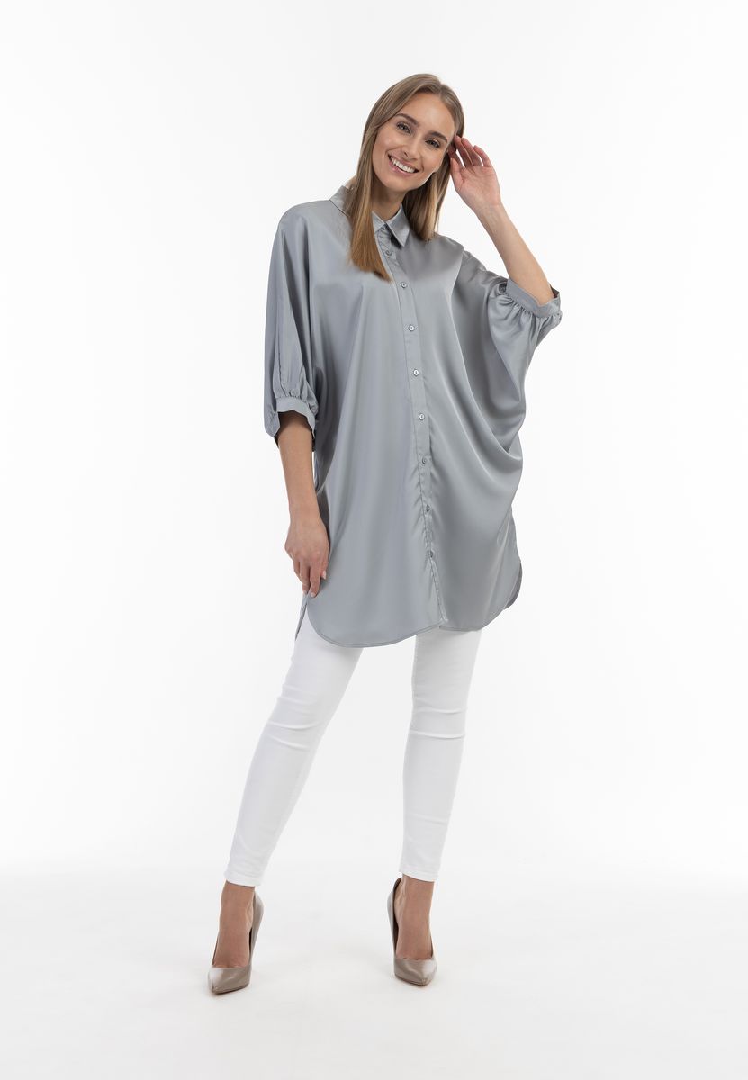 Oversized Satin-Tunika mit Knopfleiste
