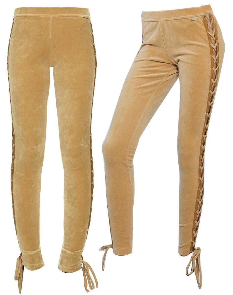 Velours-Leggings mit Schnürung und Bindedetail