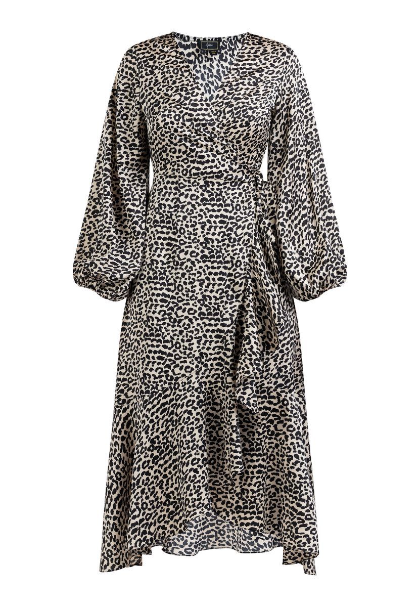 Leopardenmuster-Wickelkleid in Midi-Länge
