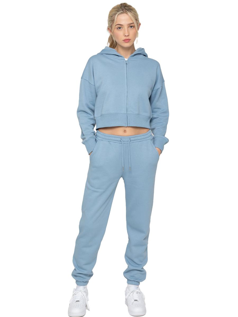 Damen Crop Zip Hoodie Trainingsanzug Set
