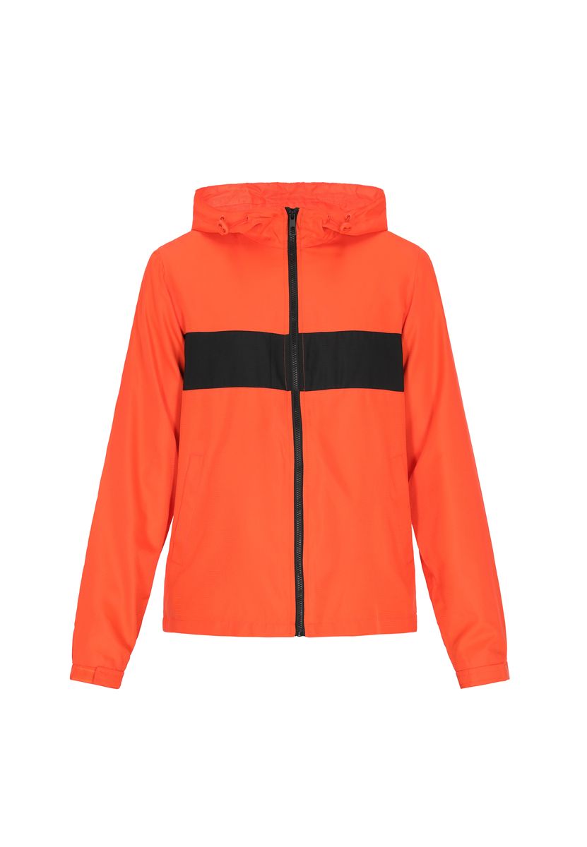Orangefarbene und schwarze Windbreaker-Jacke