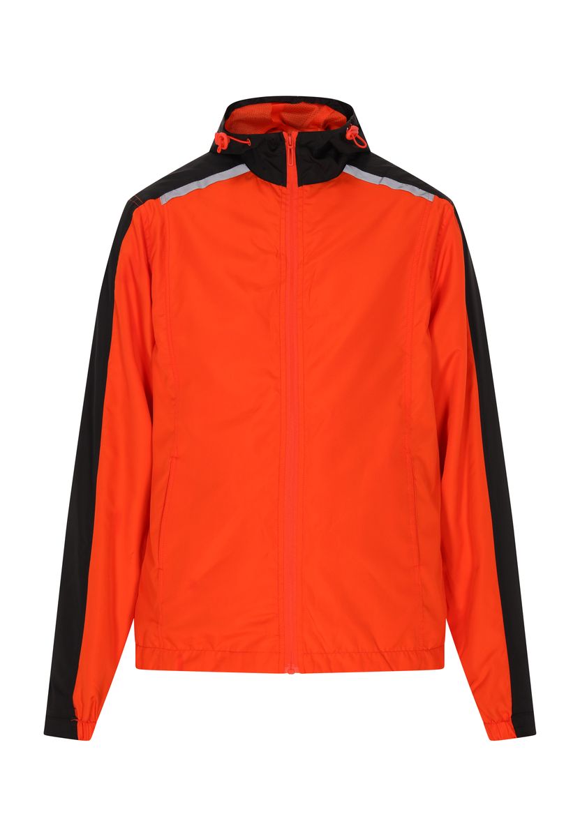 Orangefarbene und schwarze Windbreaker-Jacke