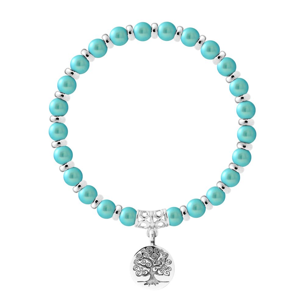 Türkis Perlenarmband mit Baum-Anhänger