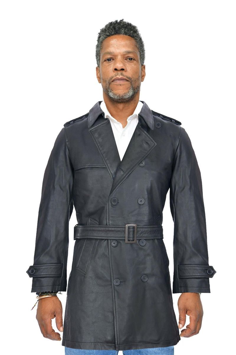 Schwarzer Leder-Trenchcoat für Herren