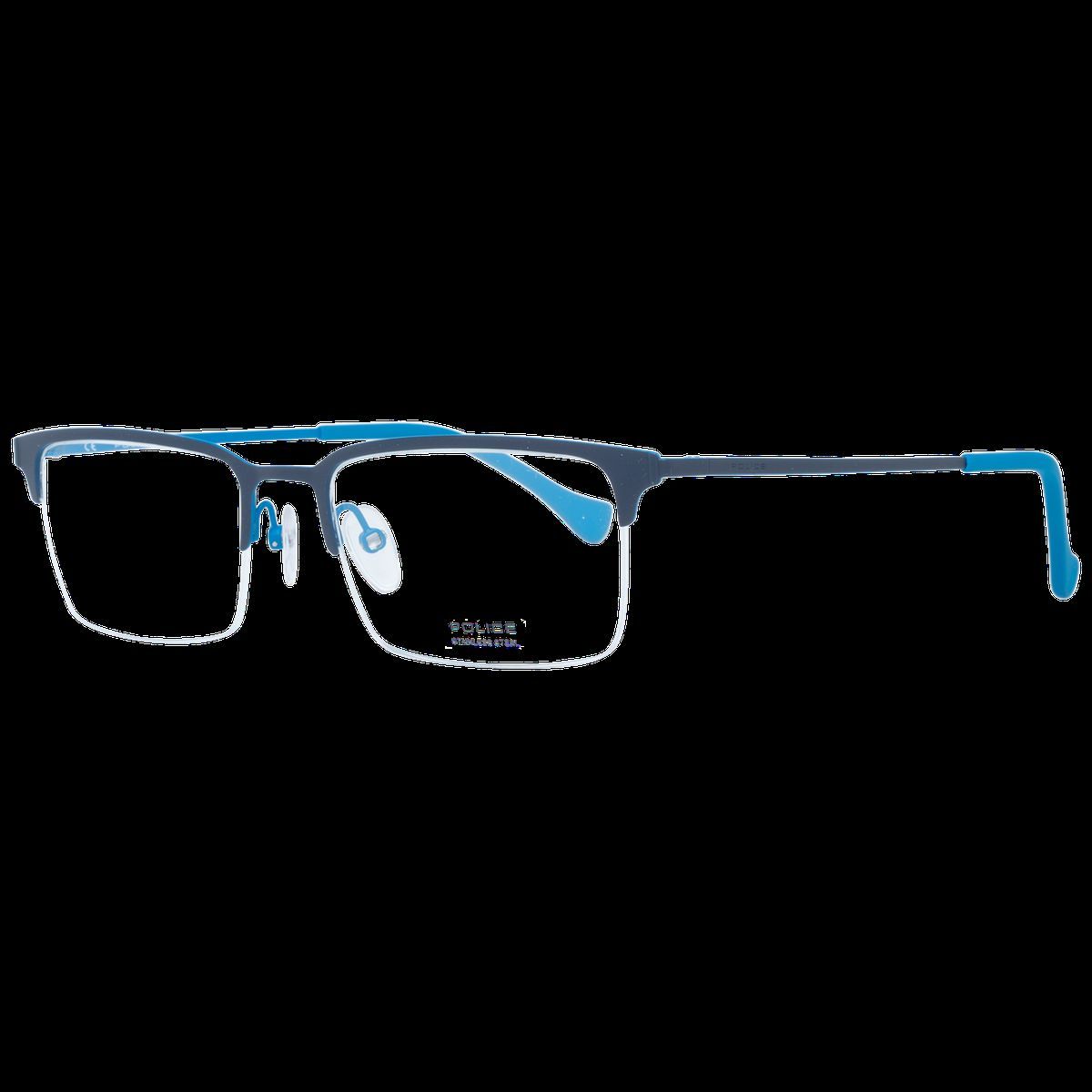 Blaue, rechteckige Halbrand-Brille