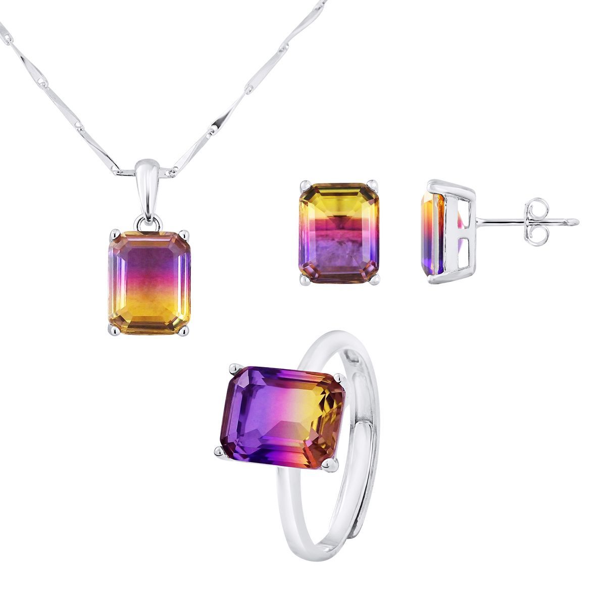 Rechteckiges, zweifarbiges Kristall-Schmuckset