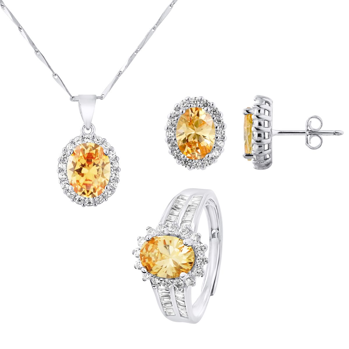 Rechteckiges, zweifarbiges Kristall-Schmuckset