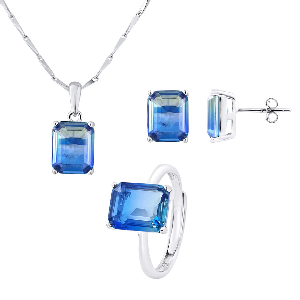 Rechteckiges, zweifarbiges Kristall-Schmuckset