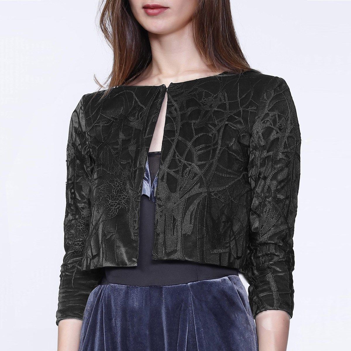 Schwarze Bolero-Jacke aus Samt und Spitze