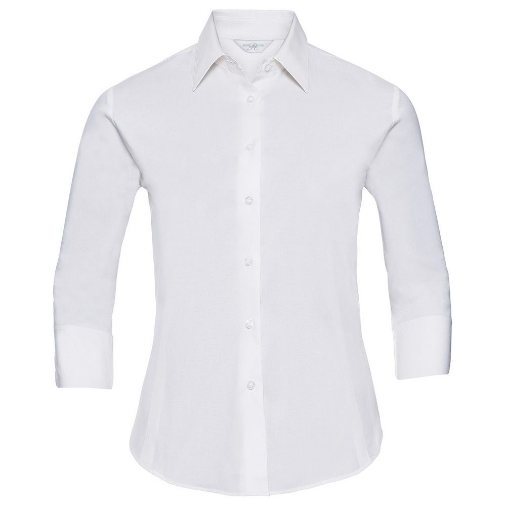 Russell Collection - Formelles Hemd Pflegeleicht für Damen 3/4 Ärmel (Weiß)