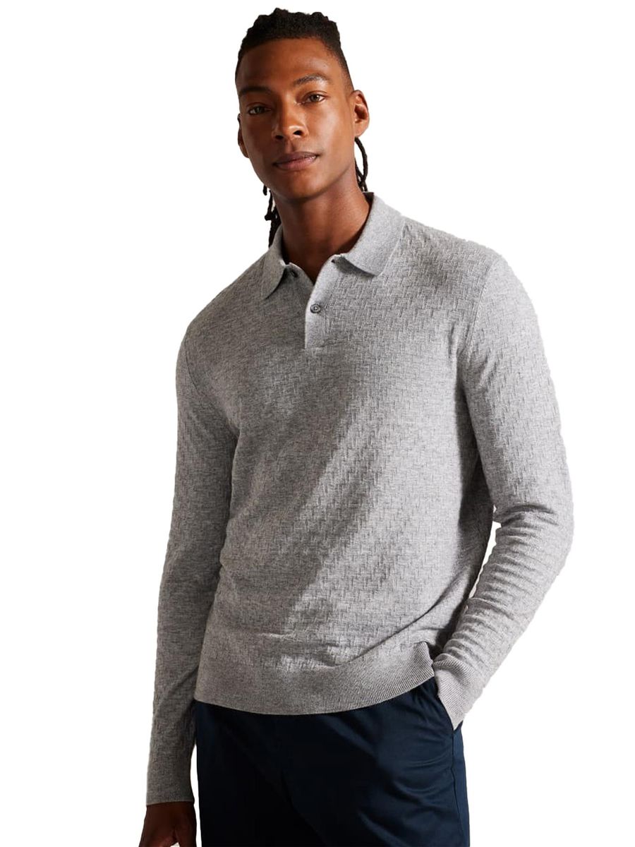 Herren Langarm Strick Polo Shirt