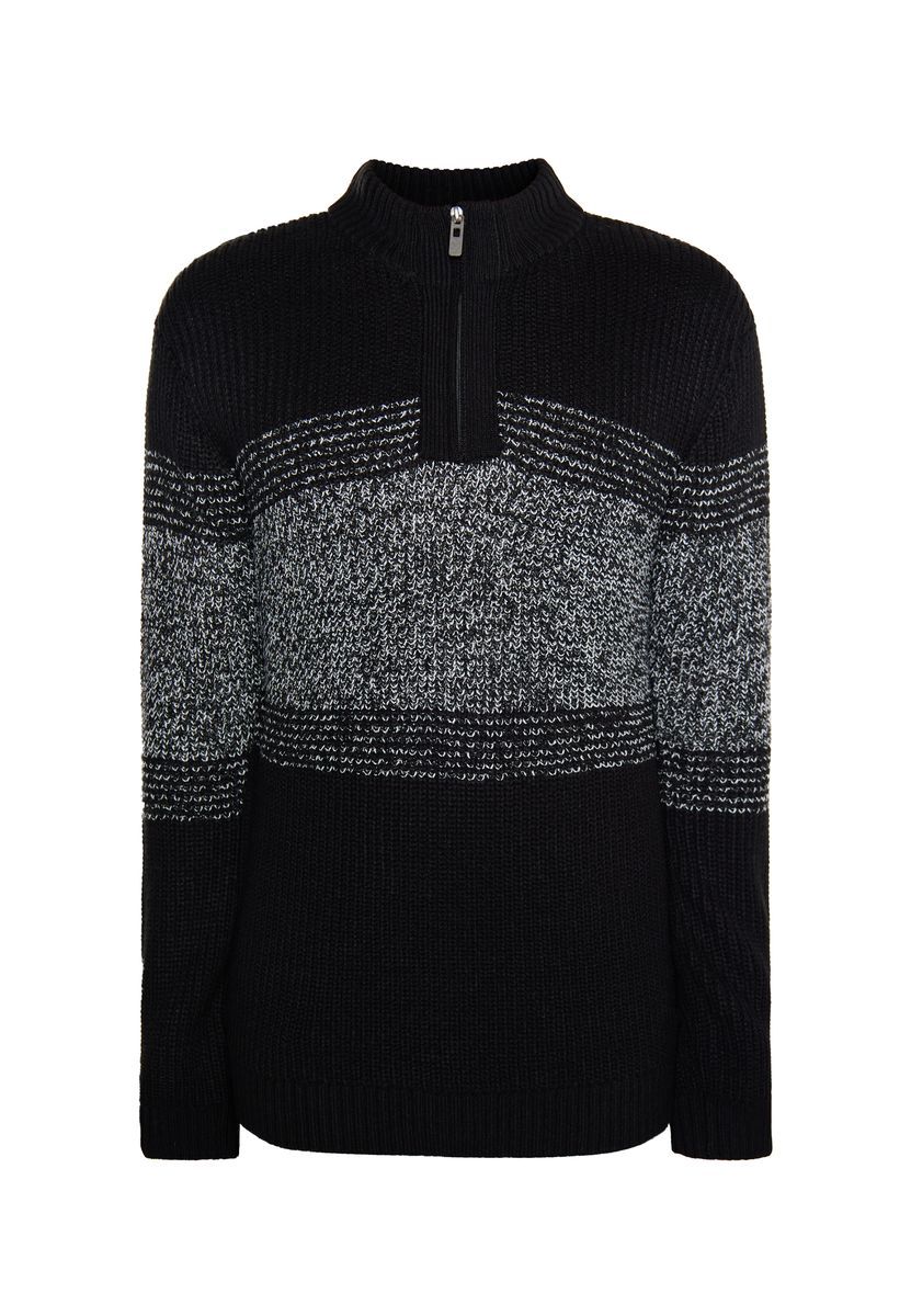 Herren Strickpullover mit Rippmuster und halbem Reißverschluss