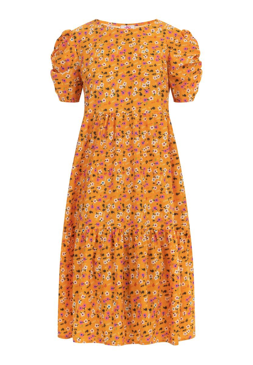 Mymo Midi-Kurzarmkleid Damen Orange Mehrfarbig