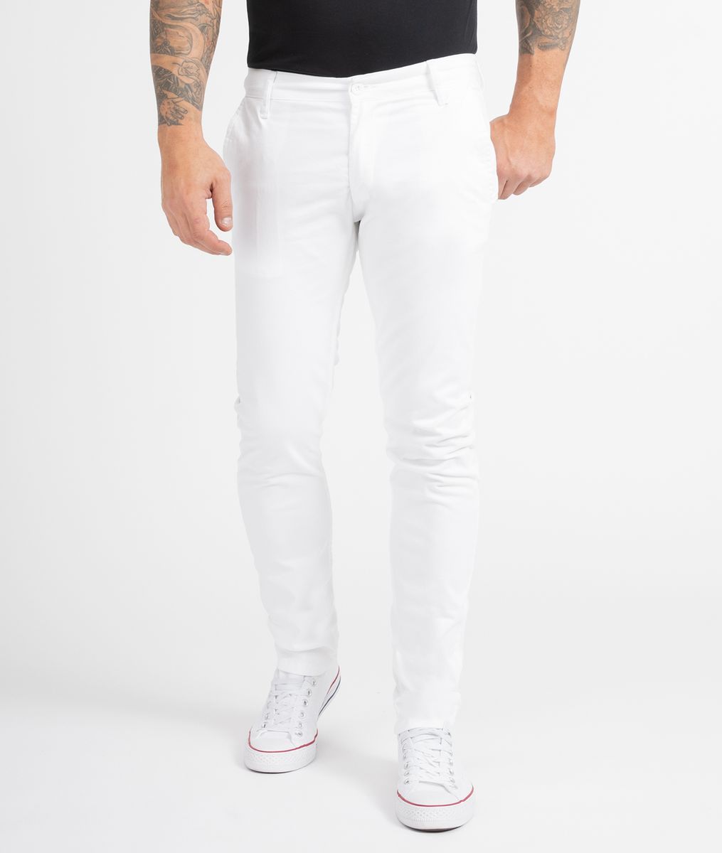 Schlanke weiße Chinohose