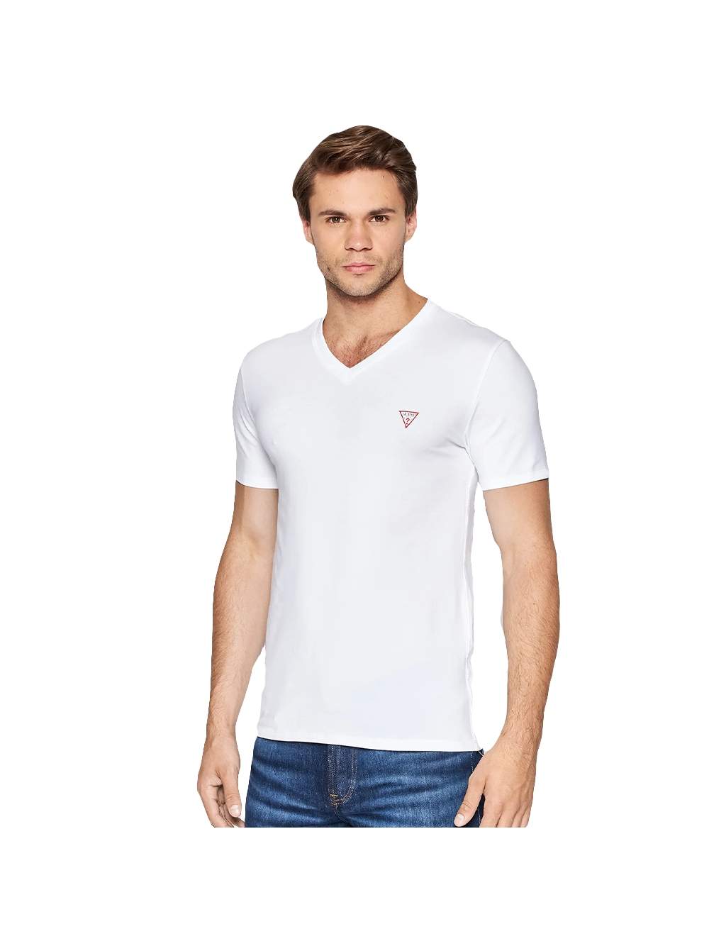 Klassisches V-Ausschnitt T-Shirt mit Logo