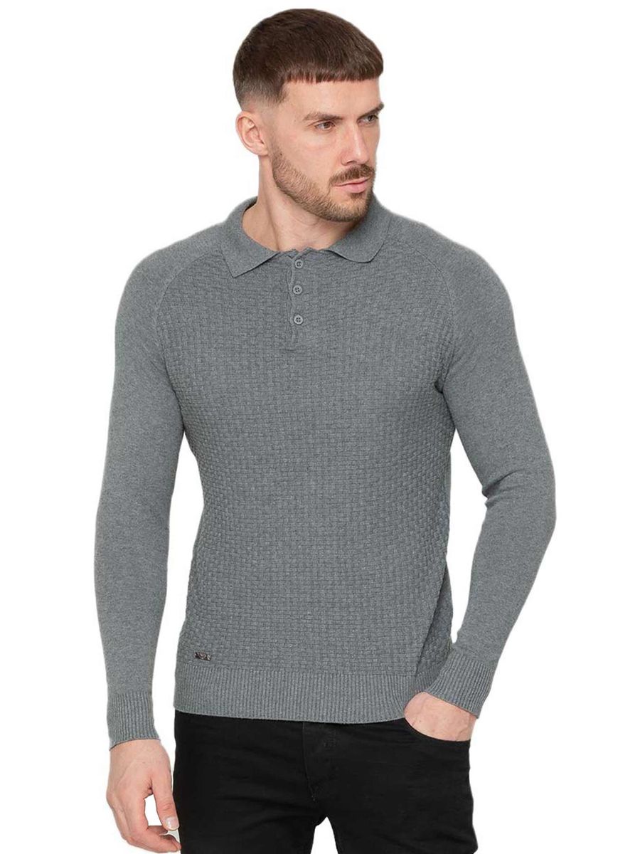 Herren Waffelstrick Polo Pullover