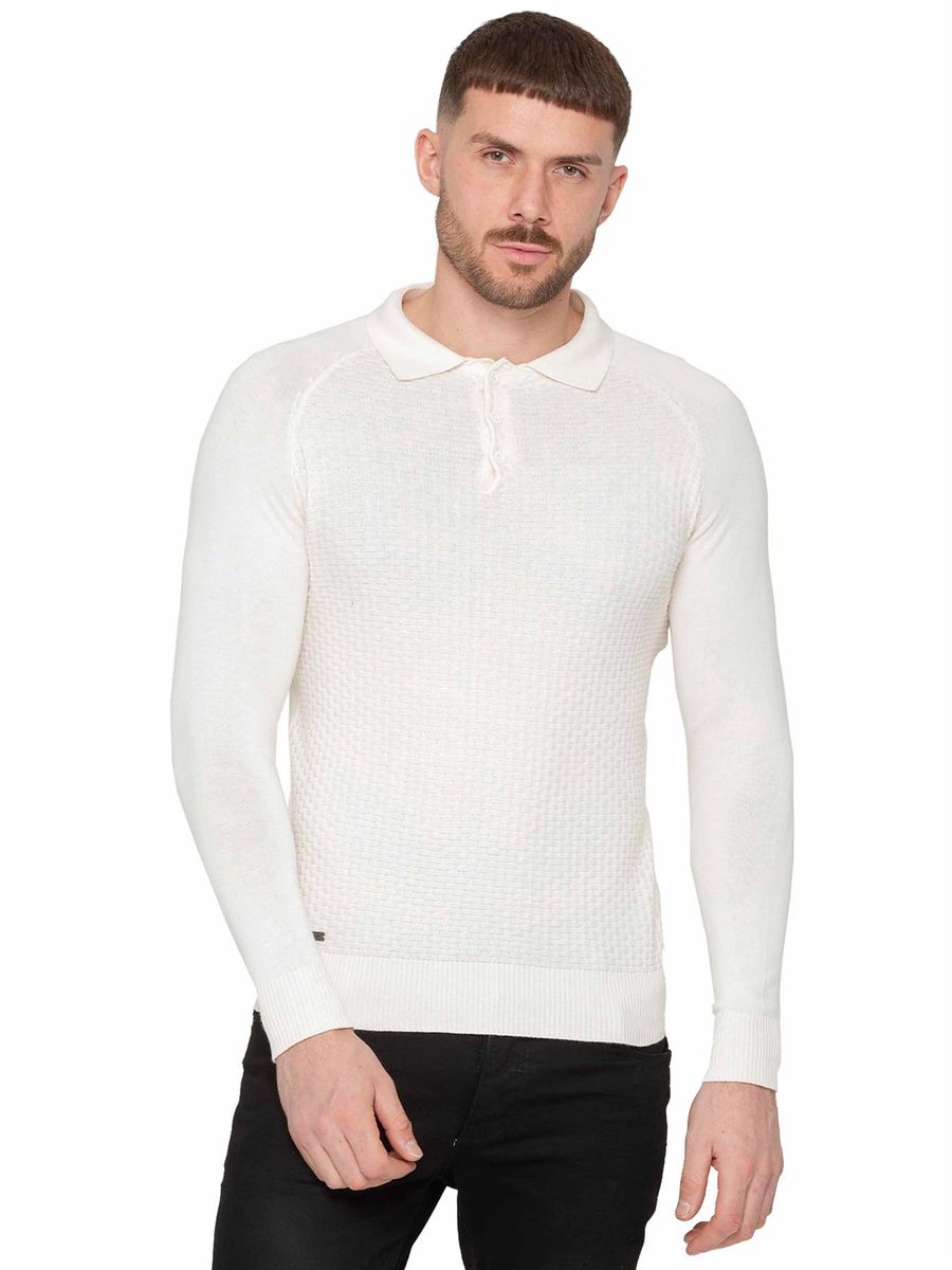 Herren Waffelstrick Polo Pullover