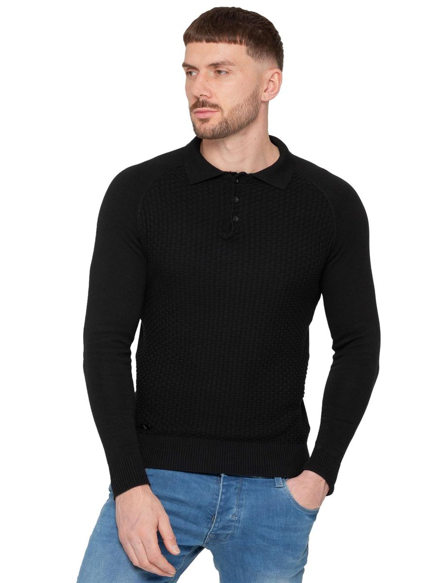 Herren Waffelstrick Polo Pullover