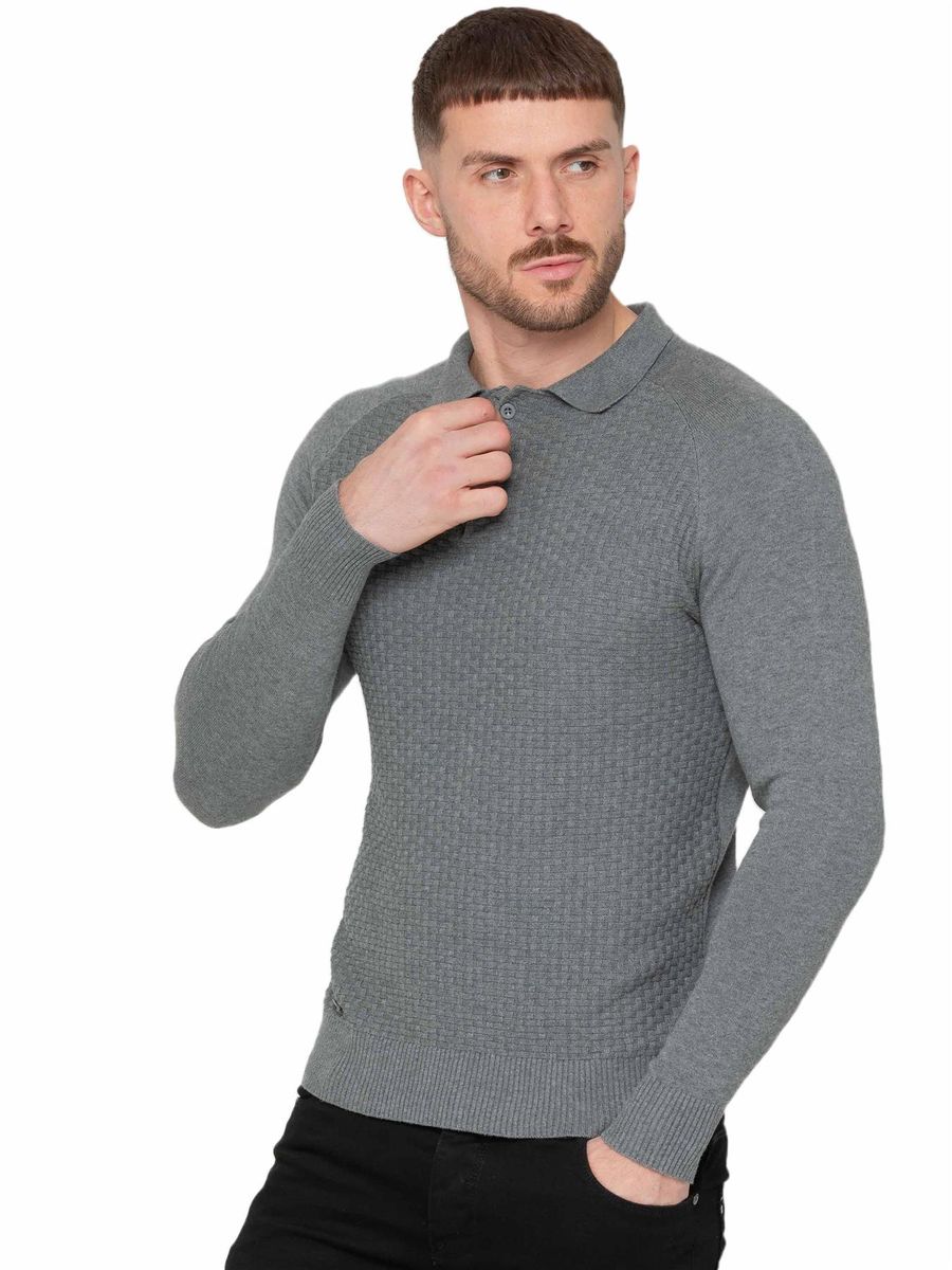 Langärmliger Waffelstrick-Polopullover