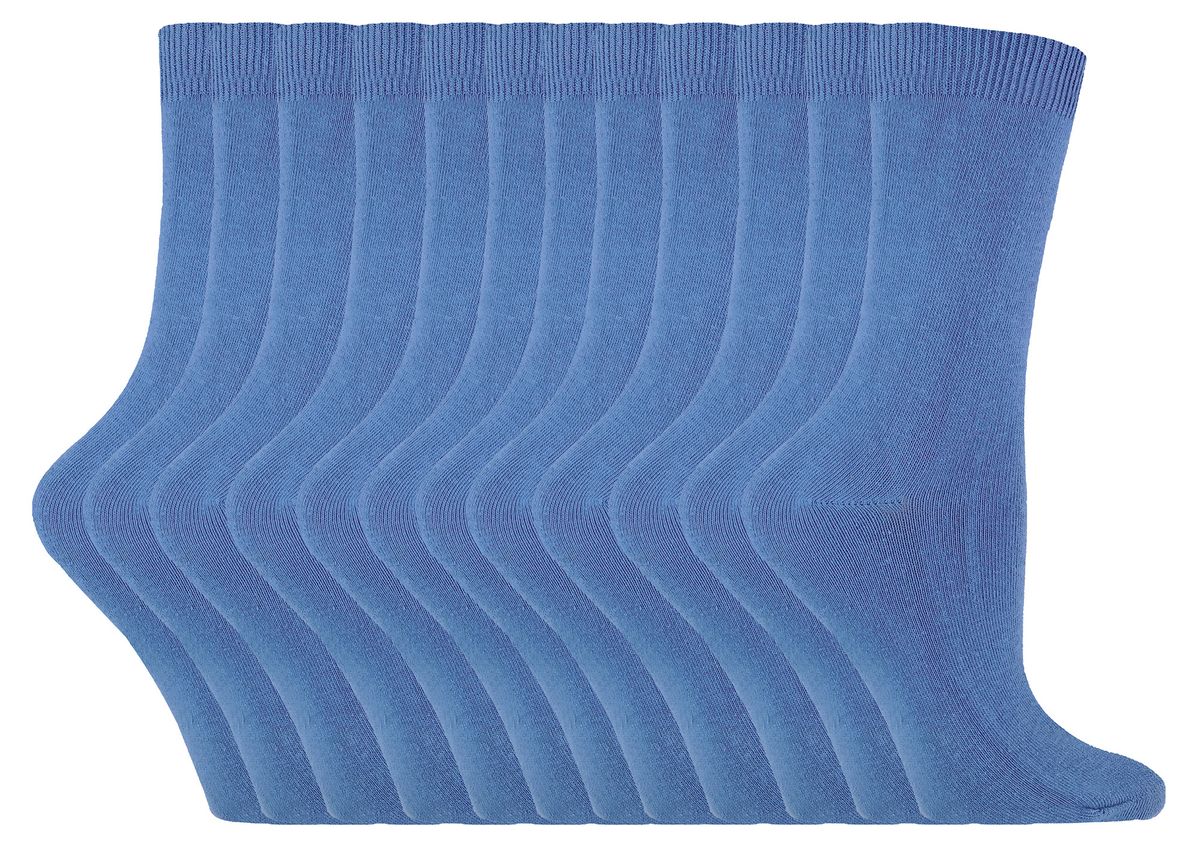 Einfarbige Damensocken mit hohem Baumwollanteil | 12 Paar Multipack | Socken-Snob | Dünne, bequeme, farbenfrohe Crew-Söckchen für Damen in tiefem Fuchsia