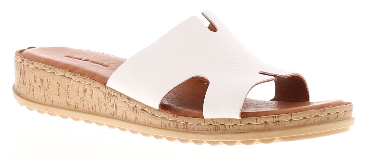 Hush Puppies Damen Sandalen Niedrige Keil-Eloise Leder Schlupfschuhe weiß
