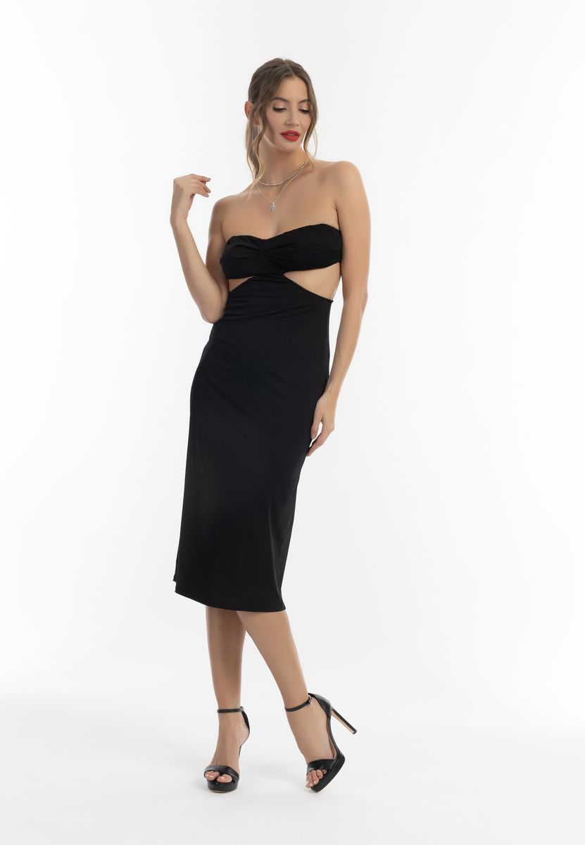 Trägerloses Midi-Kleid mit Cut-Outs