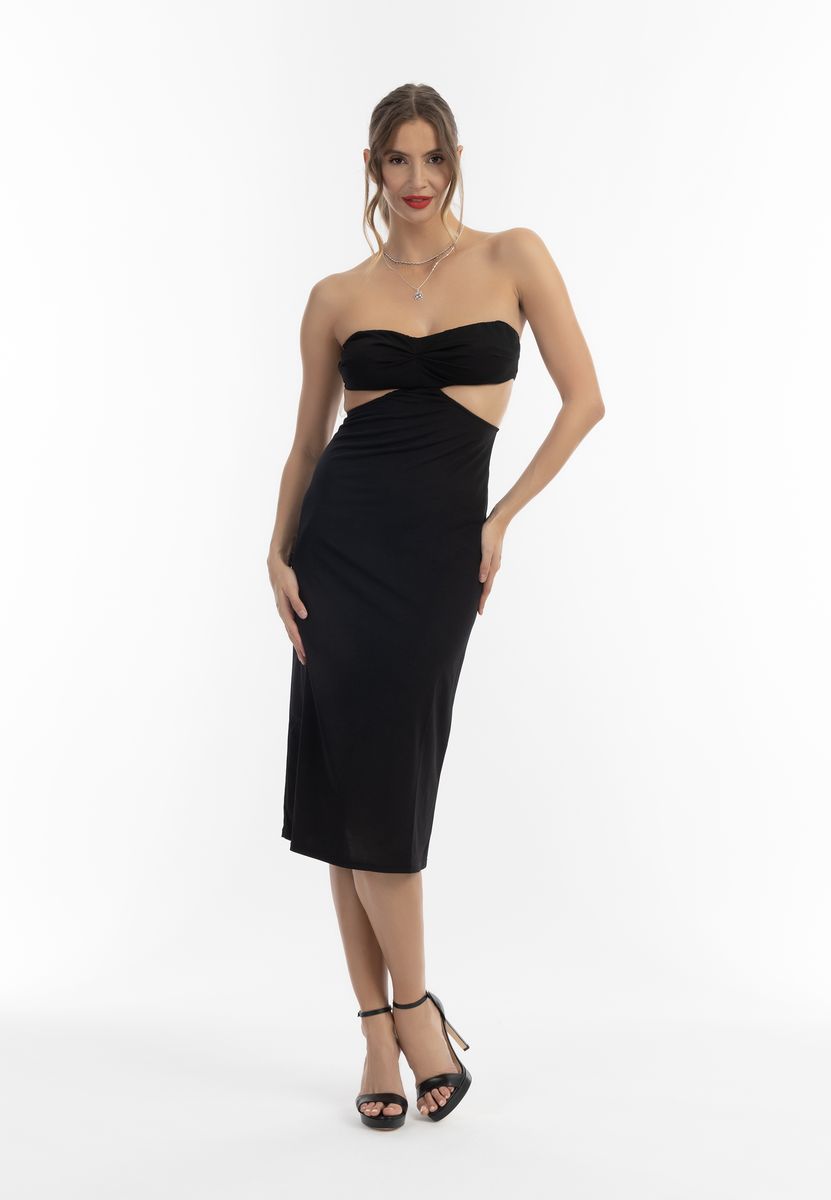 Trägerloses Midi-Kleid mit Cut-Outs