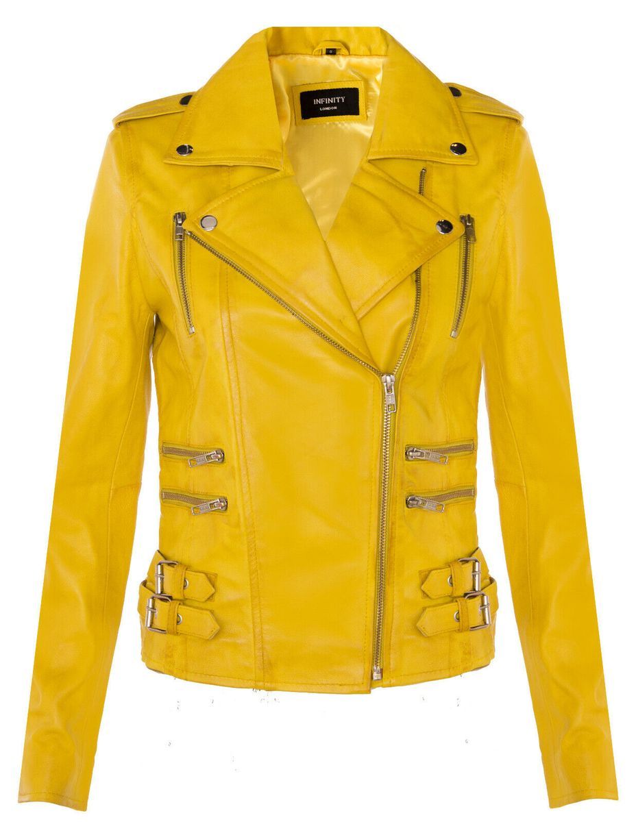 Gelbe Lederjacke Brando Bikerstil