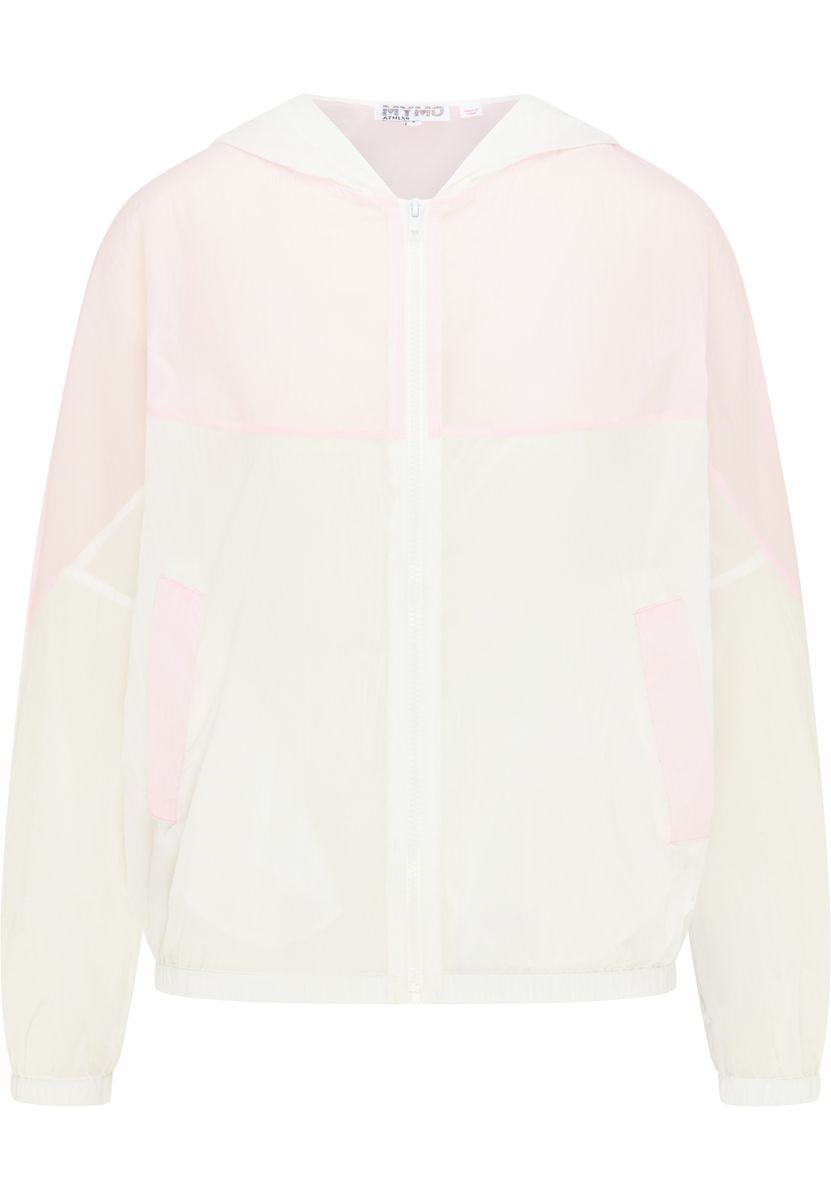 Rosa-weiße Windjacke mit Kapuze