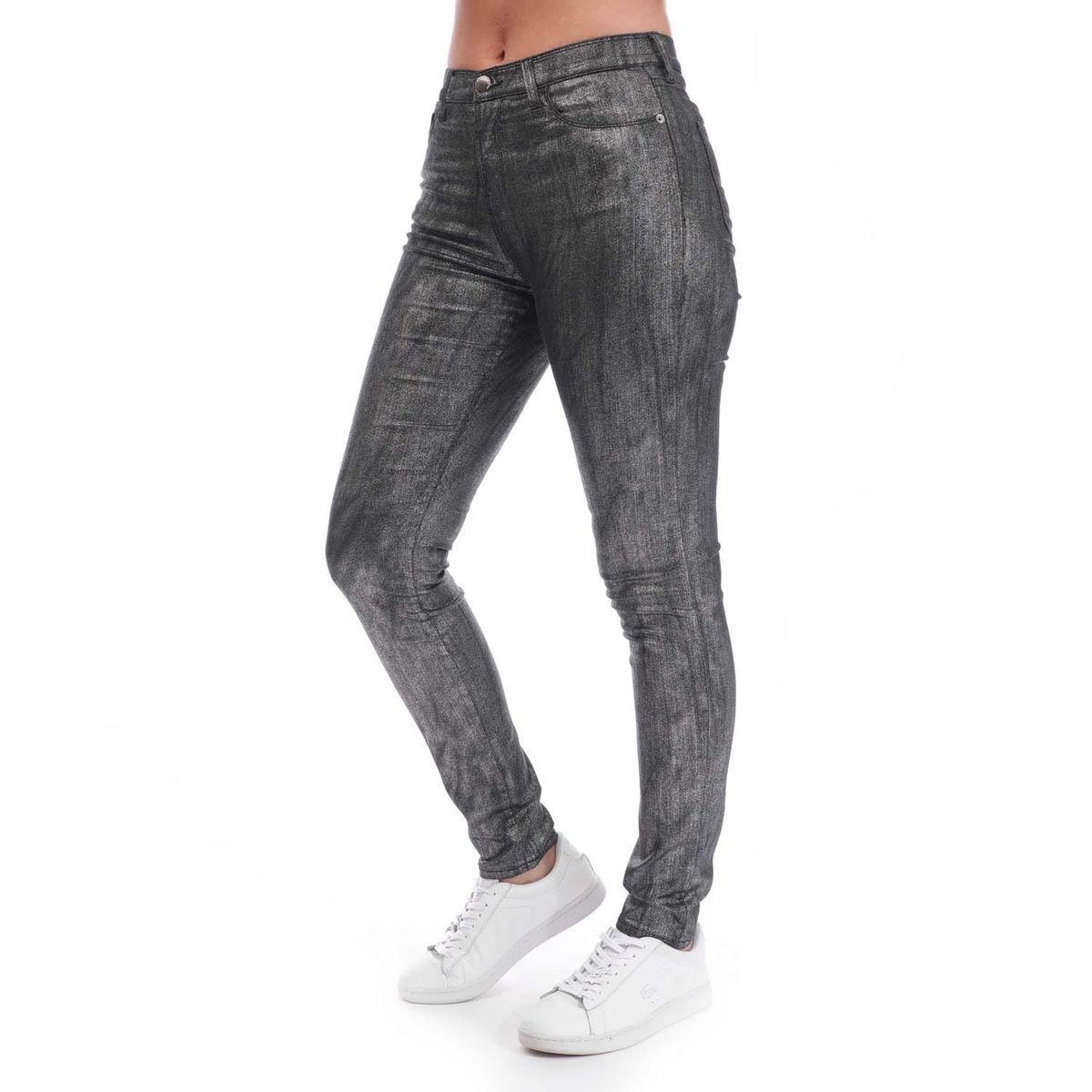 Metallic-Look Skinny Jeans mit hoher Taille