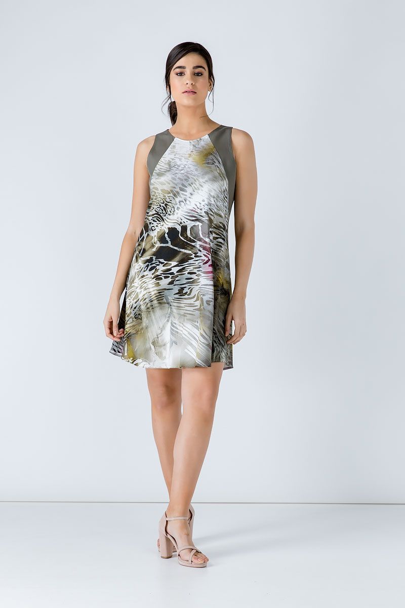 Ärmelloses A-Linien-Kleid mit Animal-Print