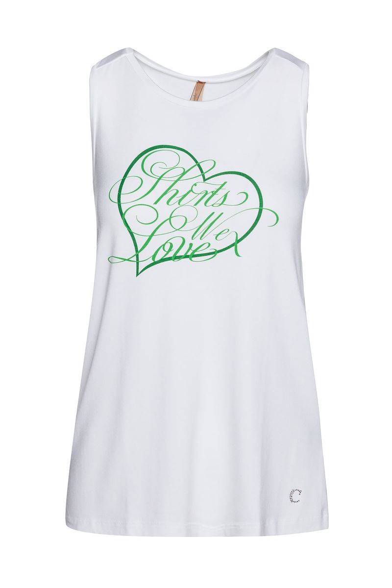 Weißes Racerback-Tanktop mit Aufdruck