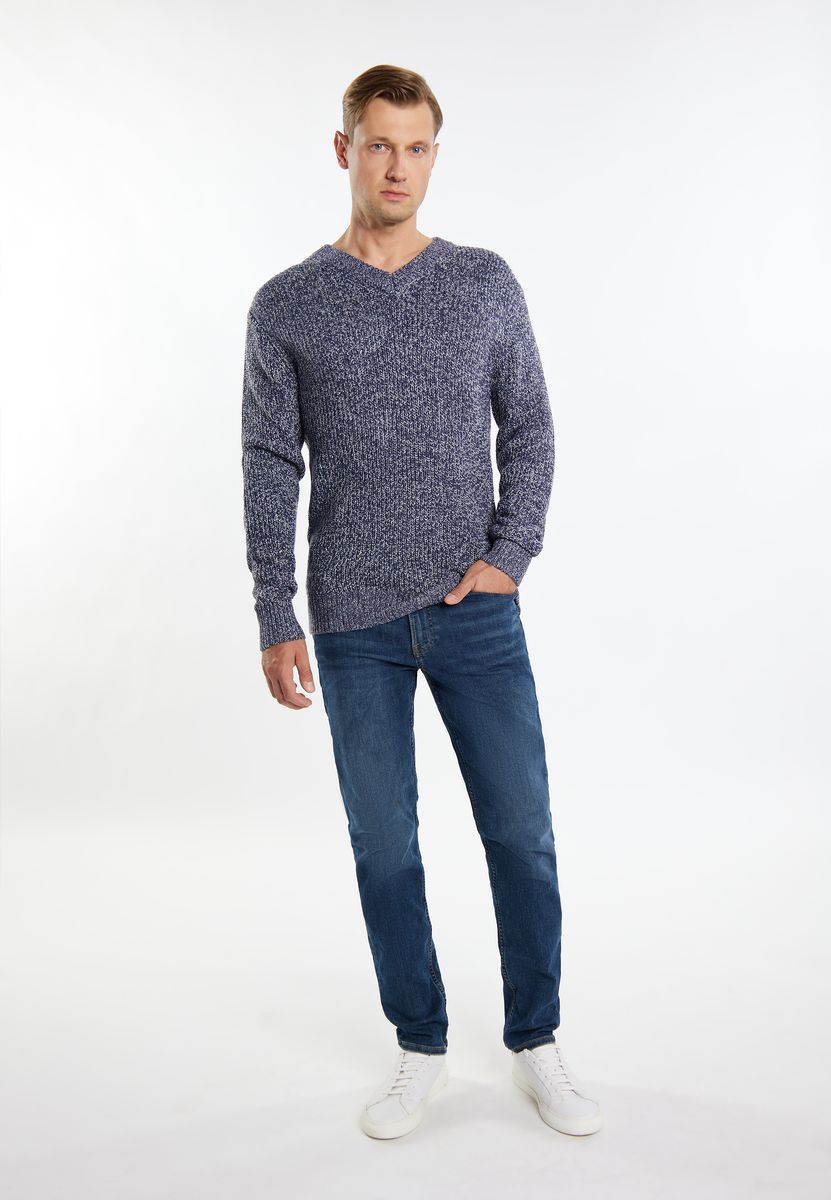 Rippstrick-Pullover mit meliertem Streifen