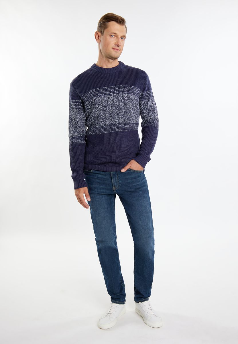 Rippstrick-Pullover mit meliertem Streifen