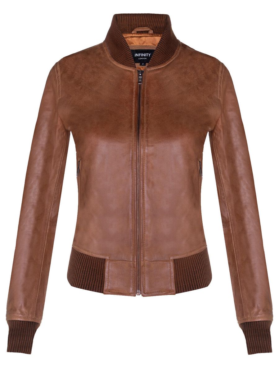 Klassische MA-1 Lederbomberjacke für Damen