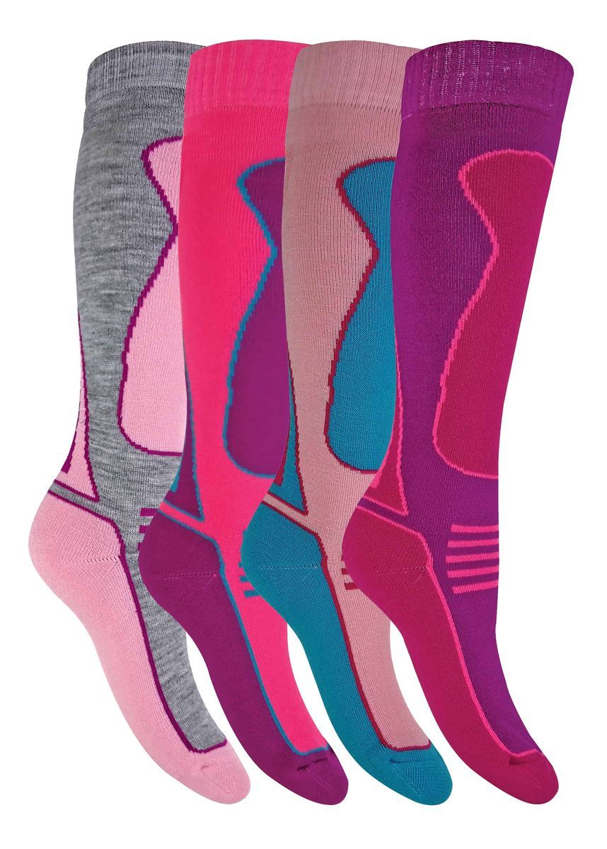 4 Paar Herren Damen Kinder Lange Kniestrümpfe aus Wollmischung Ski Socken