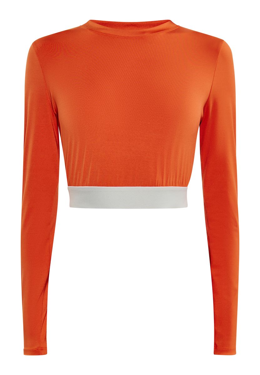 Sportliches oranges Langarm Crop Top