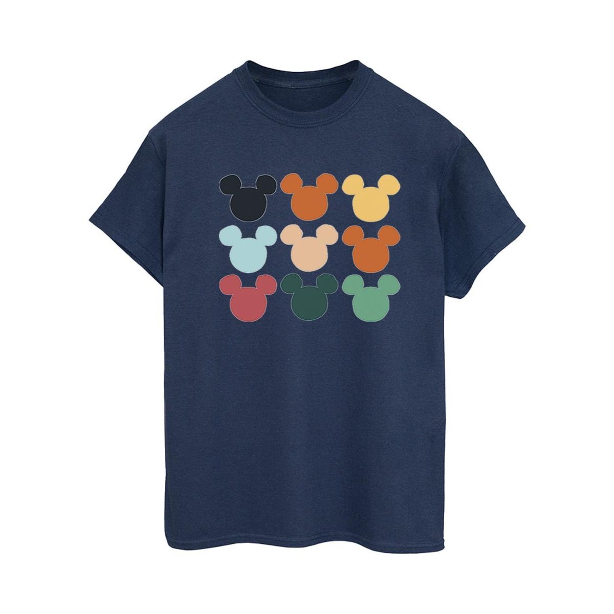 Disney Damen/Damen Micky Maus Köpfe Quadrat Baumwolle Boyfriend T-Shirt (Marineblau)