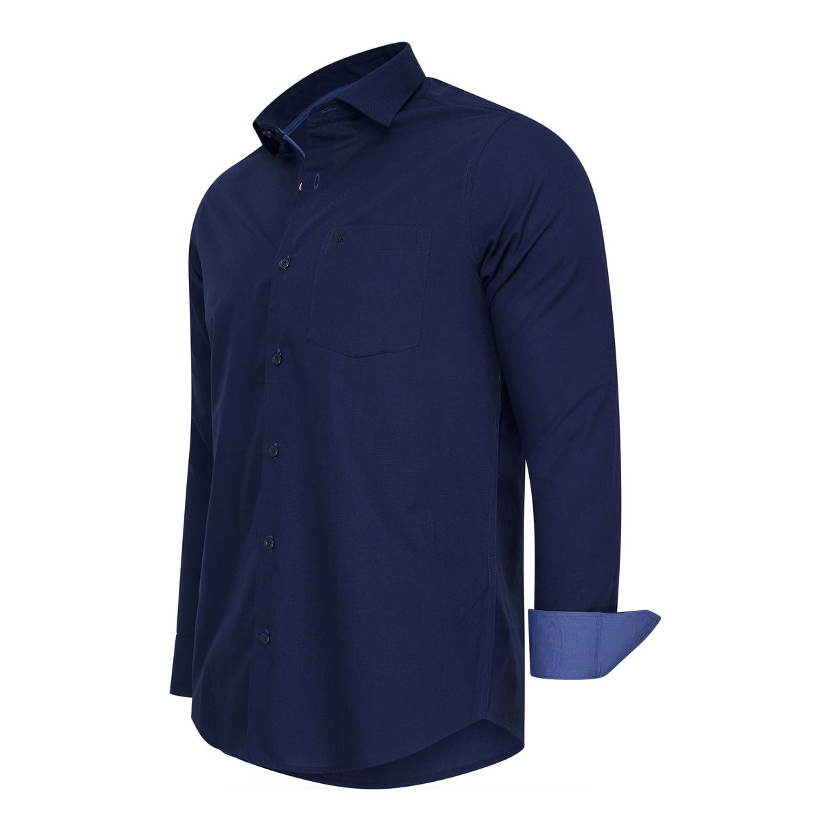 Klassisches, einfarbiges, marineblaues Langarmhemd