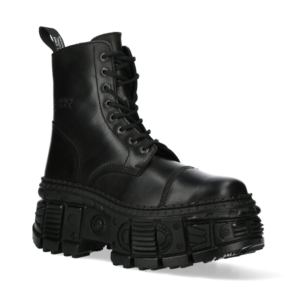 Schwarze Leder-Plateau-Stiefeletten