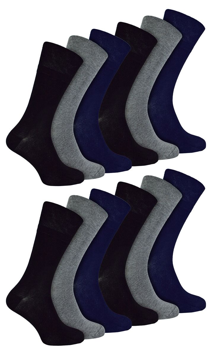 IOMI - 12 Paar Multipack Herren Diabetiker Bambus Socken | Extra breite nahtlose Socken mit nicht elastischen sanften Grip Top - BNG