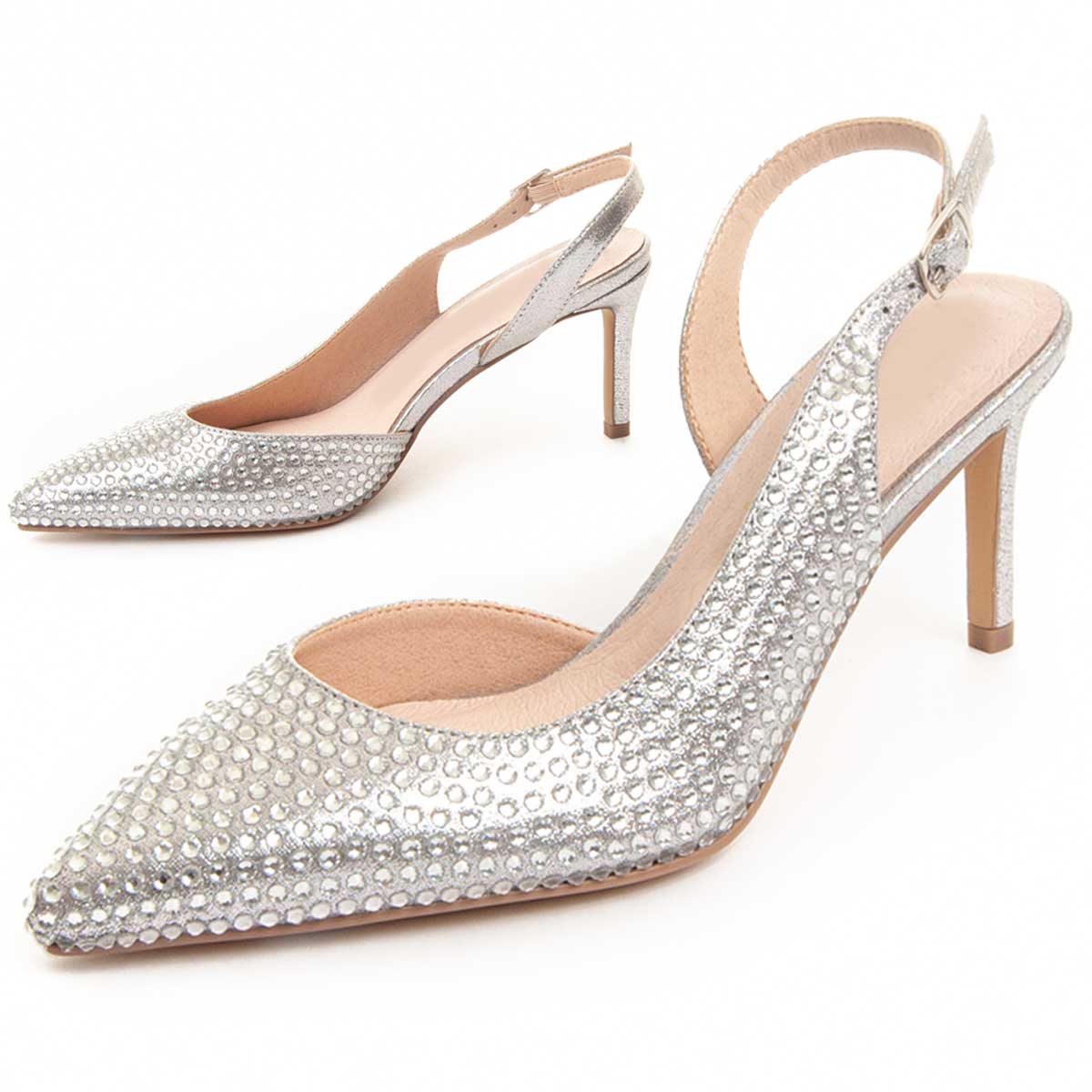 Silberne Strass Slingback-Pumps