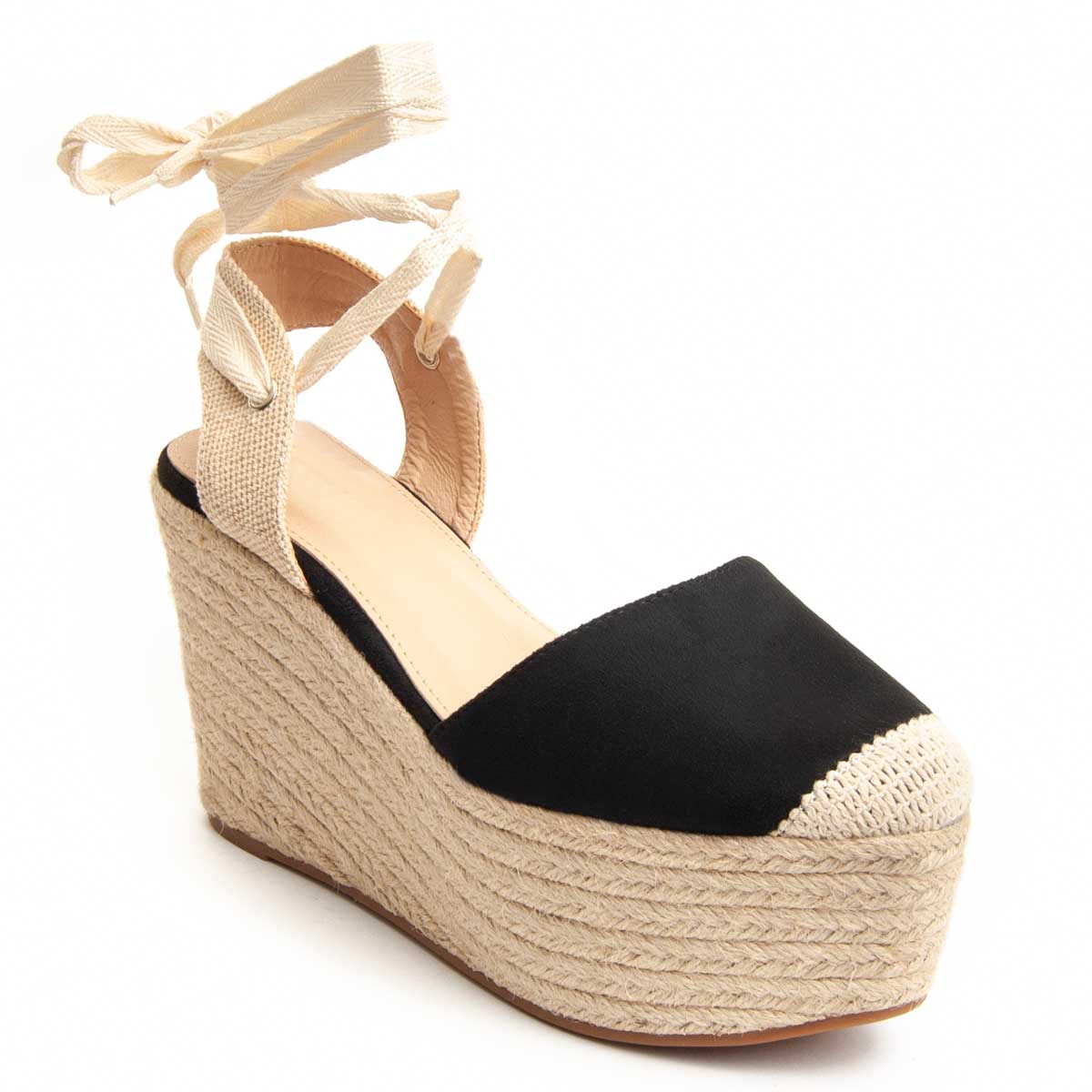 Hohe Plateau-Espadrilles mit Schnürung