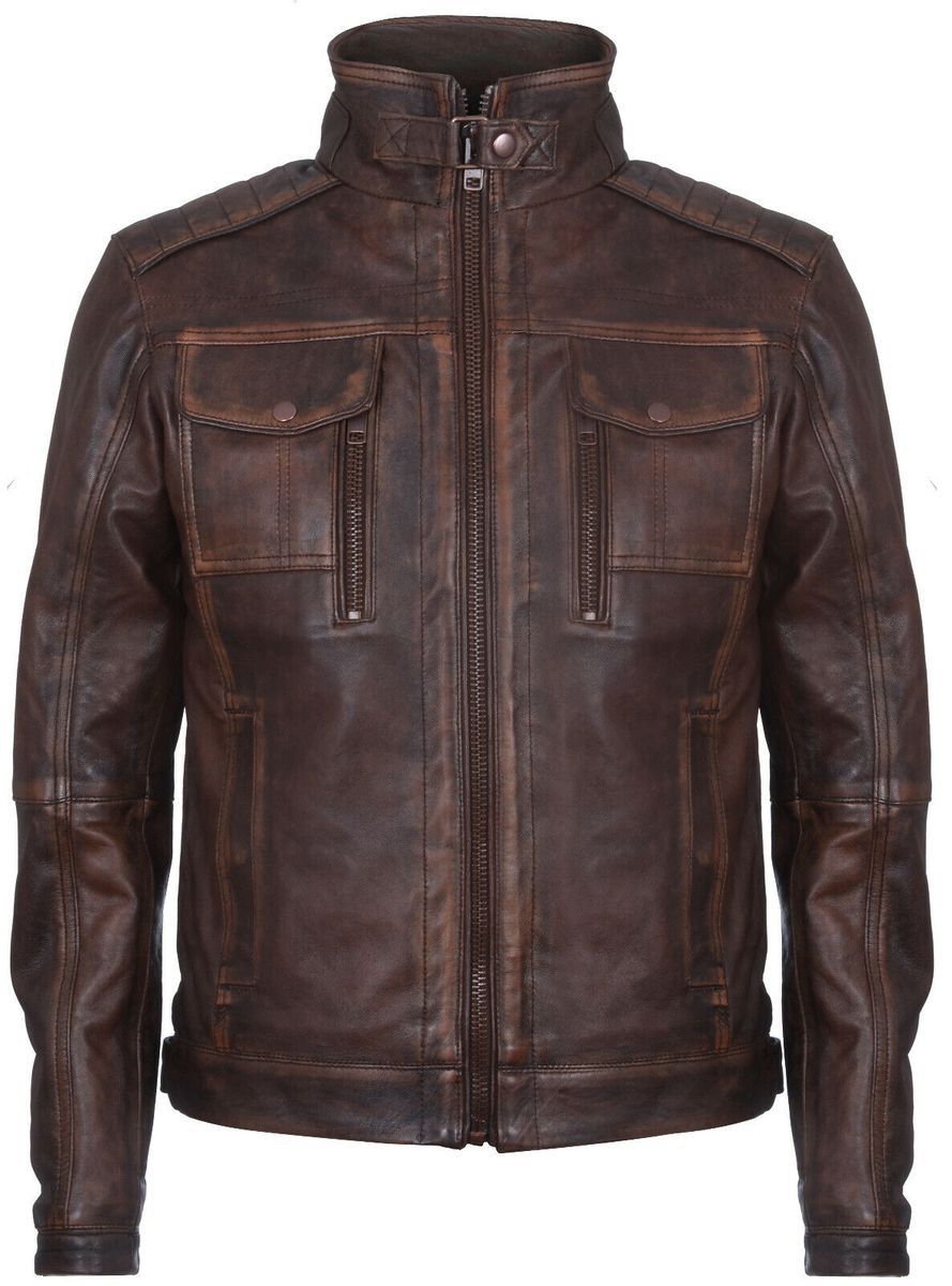 Distressed Leder Biker Jacke