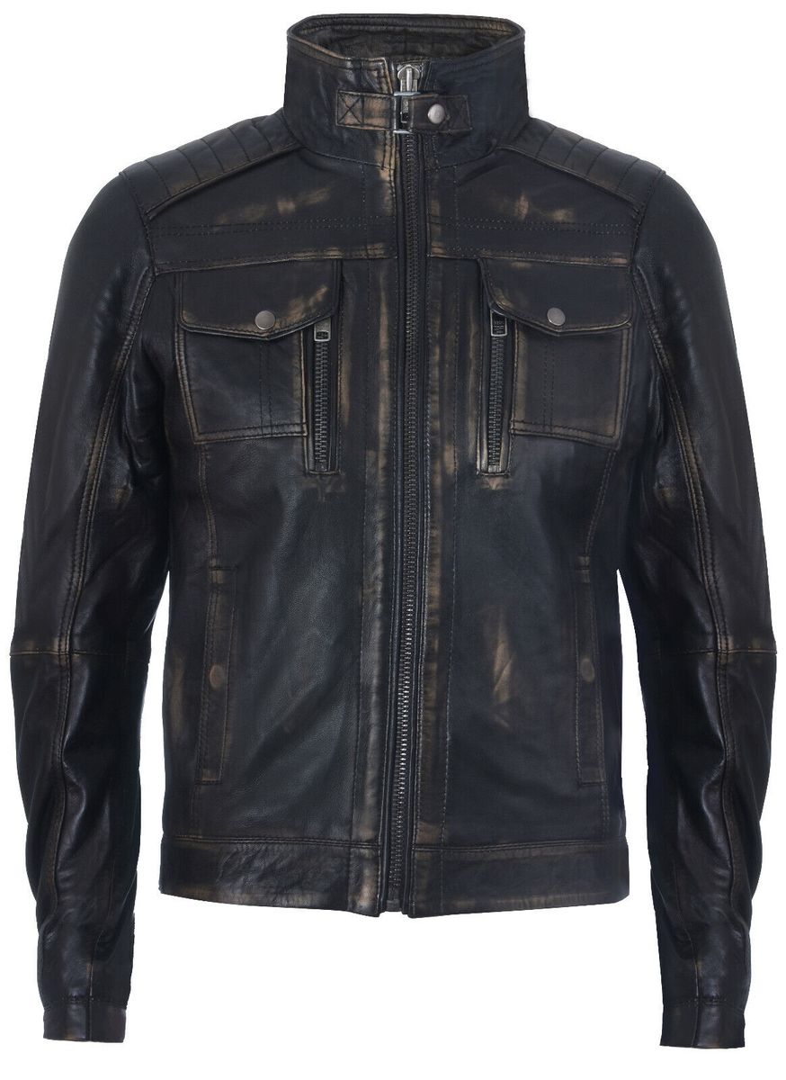 Distressed Leder Biker Jacke
