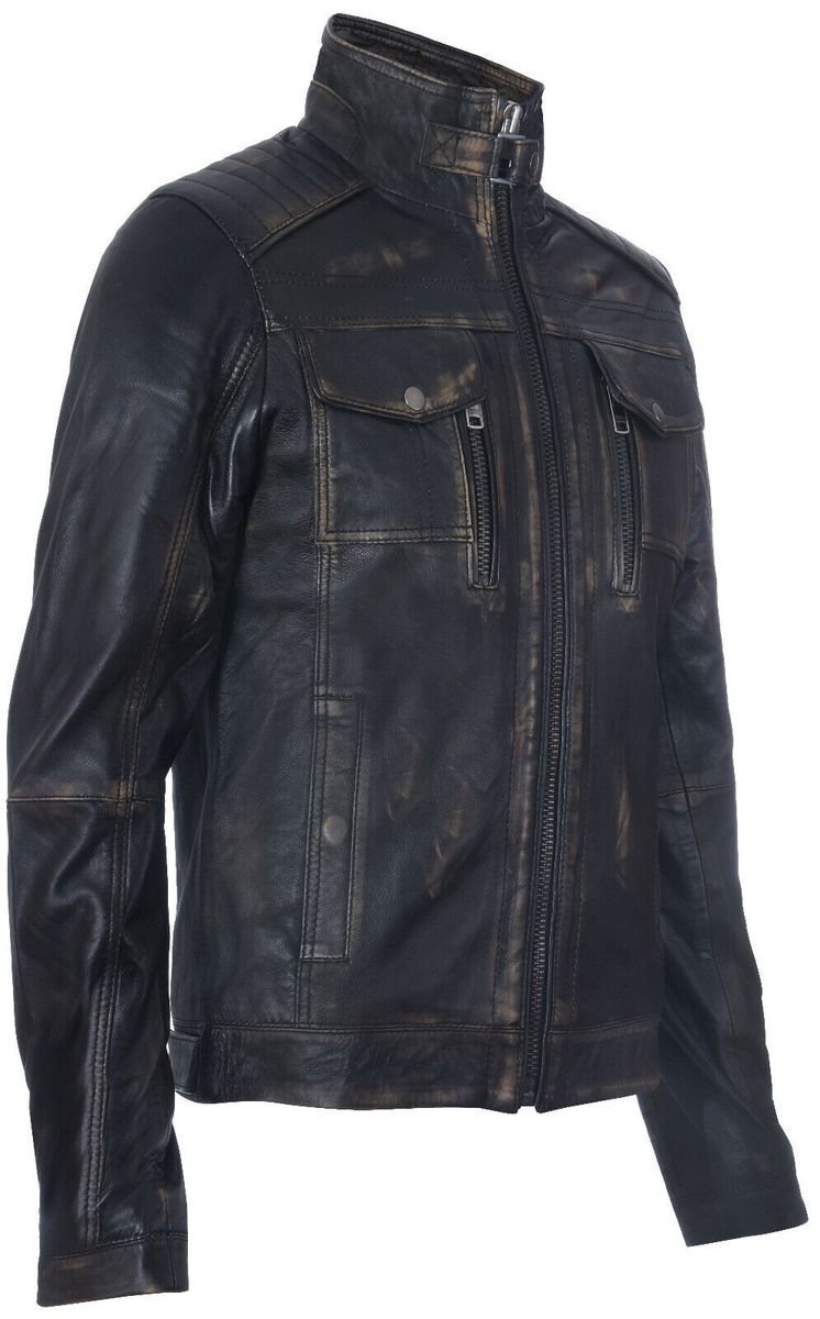 Nappaleder Bikerjacke im Distressed-Look